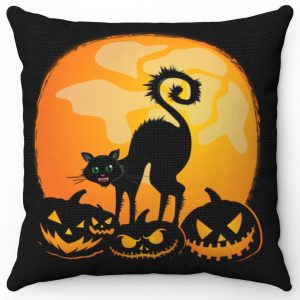 nightmare black cat halloween pillow