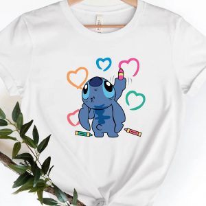 stitch drawing hearts shirt