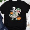 skeleton riding dinosaur halloween shirt