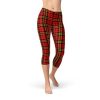 Womens Red Plaid Tartan Capri Leggings