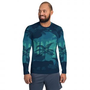 Rash Guard For Men's - Jungle Book Inspiration With Jaguar / Puma Illustration, Sun Protection 50+ UPF Swim Shirt, Perfect Rashie For BJJ, Running