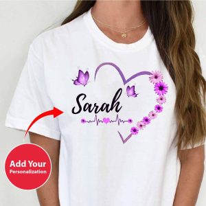 custom name Heart Butterfly shirt