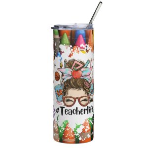 teacher kife bun hair crayons tumbler