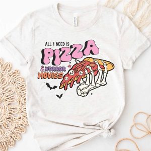 funny halloween pizza and horror movies shirt
