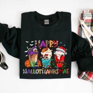 happy hallothanksmas sweatshirtshirt